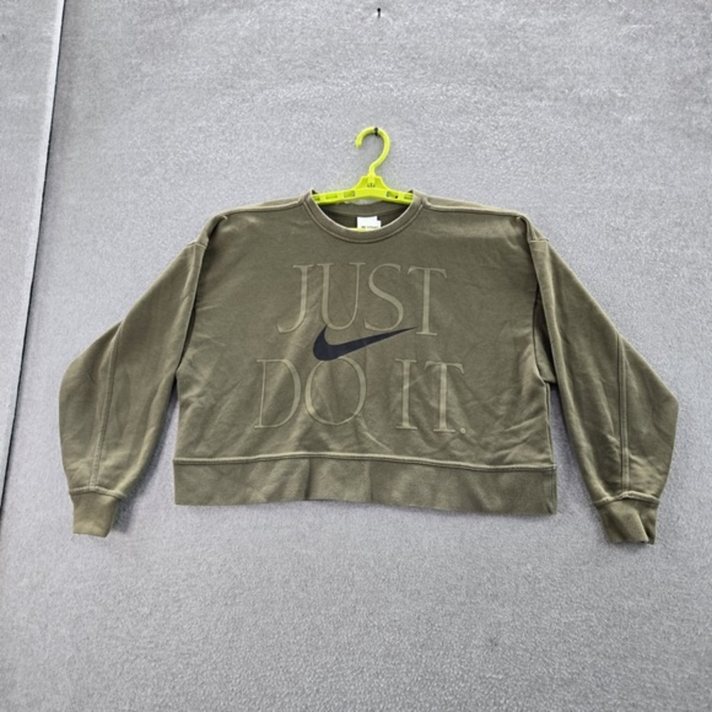 Nike Men Sweatshirt M Green Just Do It Dri-Fit Get Fit Cropped‎ Logo Long Sleeve